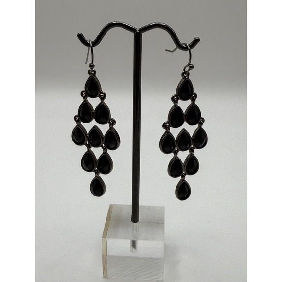 The Unbranded Brand Jewelry - Black Teardrop Chandelier Earrings | Faceted Glass Gothic Dangle Earrings